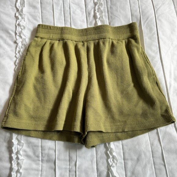 All:Row Women's Waffle Knit Shorts Olive Green Size Small - Picture 1 of 5